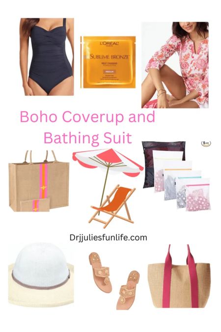 Great things for your next beach 🏖️ trip!  Share with your family and friends who are going on a spring break!
This bathing suit 🩱 is so flattering and comfy.  Hat is packable. Self tanning wipes are so easy to use. No streaks! No smell! No staining of your sheets! 😎!  Cute totes and sandals too!  See the whole post: https://drjuliesfunlife.com/really-cute-boho-beach-cover-ups/
#ltkspringbreak
#ltkshoecrush
#ltkitbag
#ltkstyletip
#ltkunder50
#ltkover50


#LTKswim #LTKSpringSale #LTKtravel