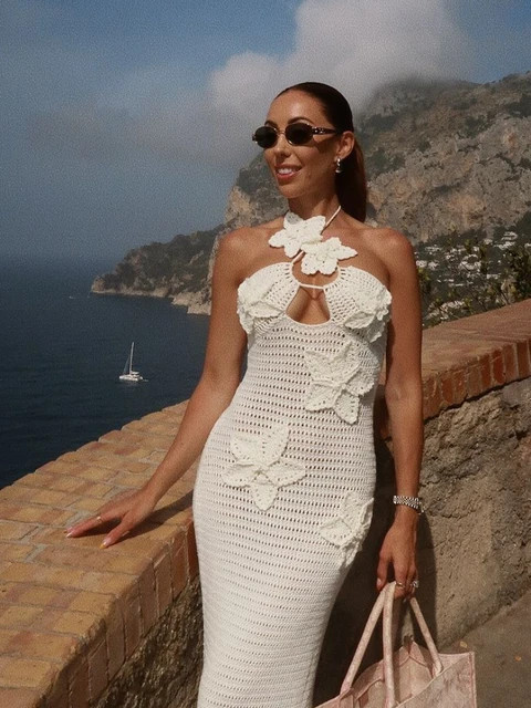 Vestido ajustado de ganchillo para mujer, traje elegante liso con hombros descubiertos, Espalda d... | Aliexpress EU