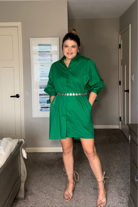 This button up green dress is stunning and I love the detail on the sleeves. It’s a boxier fit, so I paired it with a belt, but you definitely don’t have to! Im in a size large #midsize wedding guest dress, work dress, vacation dress, shirt dress, spring dress, Walmart dress 

#LTKSeasonal #LTKunder50 #LTKcurves