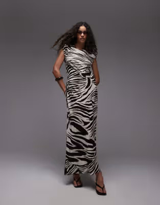 Mango slash neck mixed zebra print midi dress in white | ASOS (Global)