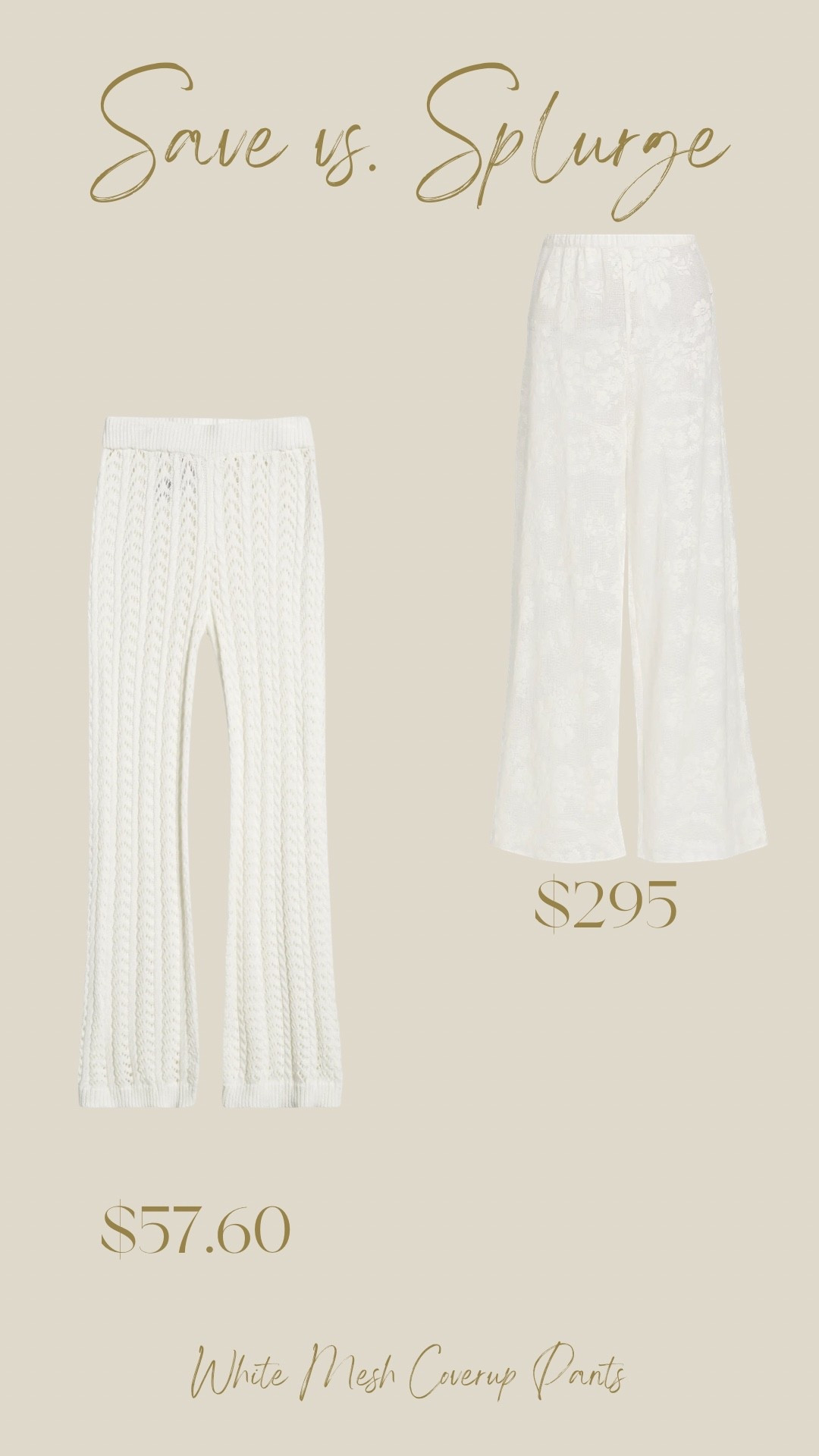 You can purchase this mesh wide leg cover-up pants from LoveShackFancy for $295 orrrr these from Nordstrom for $57.60.

#LTKSeasonal #LTKSaleAlert #LTKSwim