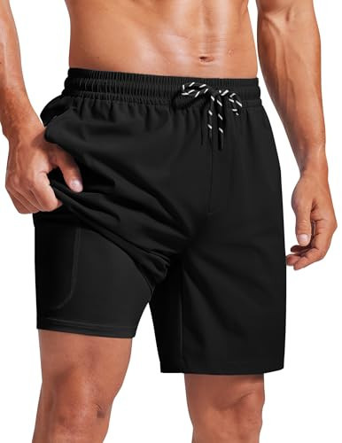 COOFANDY Mens Swimming Trunks Bathing Suit Quick Dry Board Shorts Travel Swimsuit Shorts with Compression Liner Black | Amazon (US)