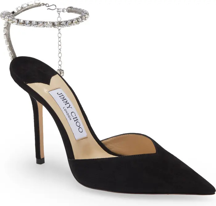 Jimmy Choo Saeda Crystal Ankle Strap Pointed Toe Pump | Nordstrom | Nordstrom