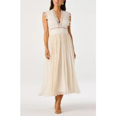 ASTR the Label Eloise Mixed Media Midi Dress in Cream at Nordstrom, Size Medium | Nordstrom