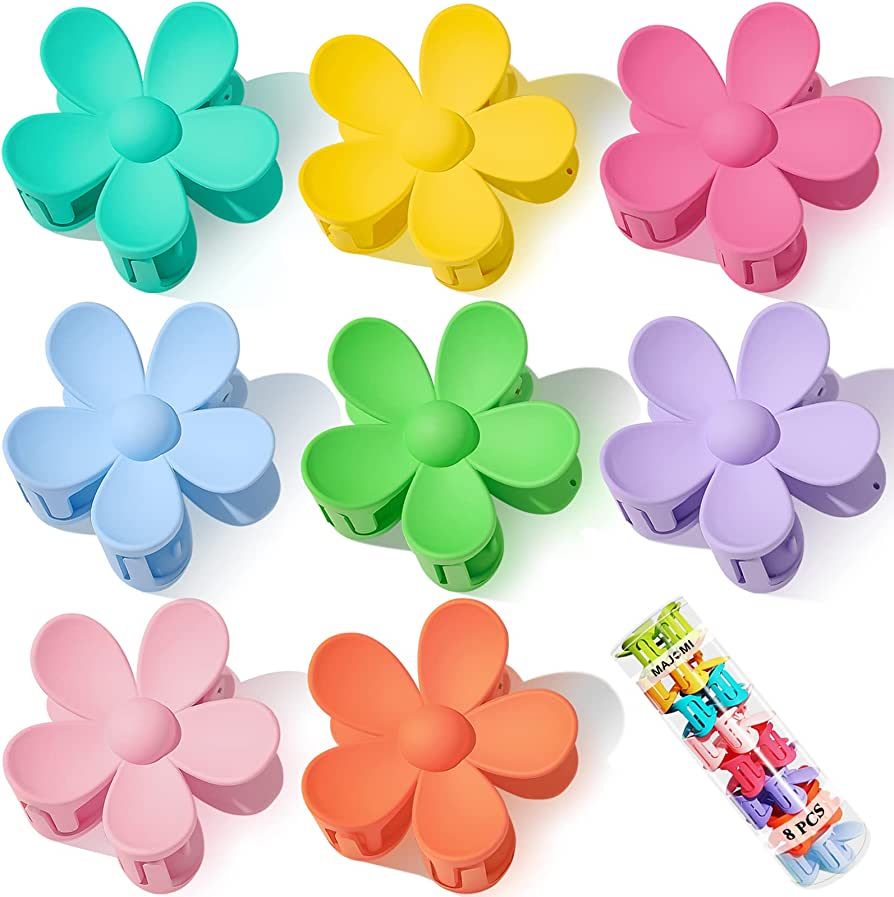 Hair Claw Clips Flower Hair Clips 8PCS Cute Hair Clip Matte Hair Clips Big Claw Clip Strong Hold ... | Amazon (US)