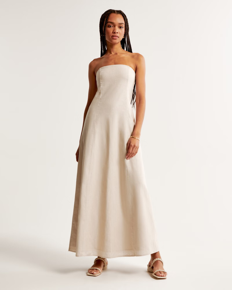 Strapless Skimming Linen-Blend Maxi Dress | Abercrombie & Fitch (US)