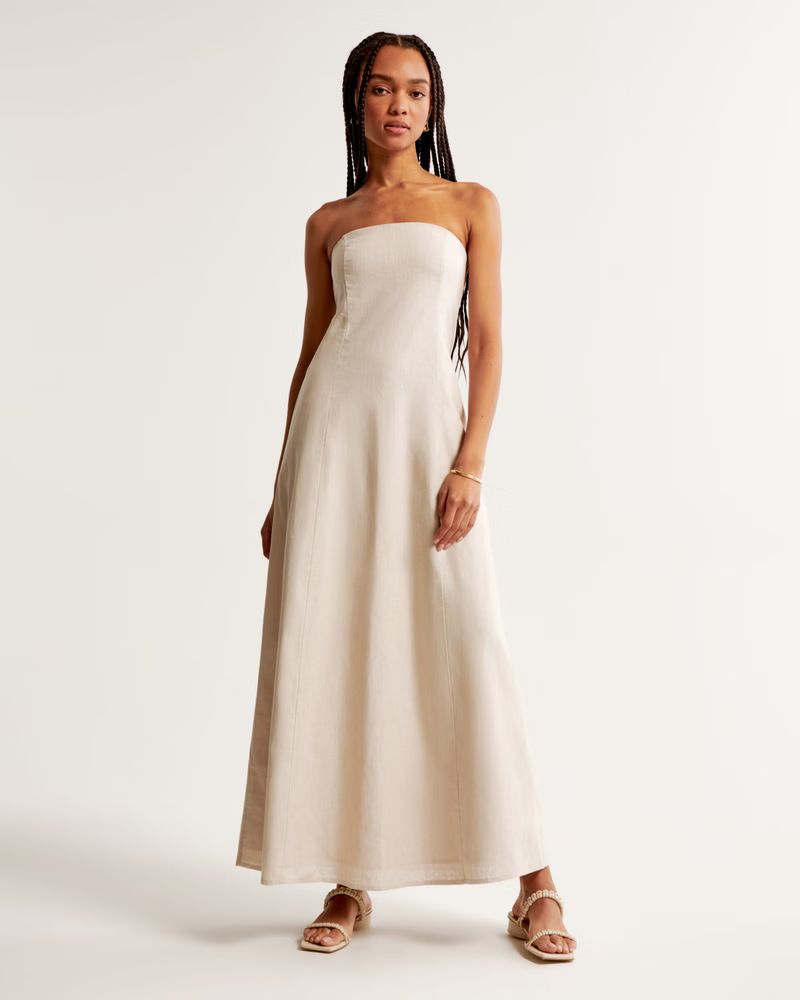 Women's Strapless Skimming Linen-Blend Maxi Dress | Women's | Abercrombie.com | Abercrombie & Fitch (US)