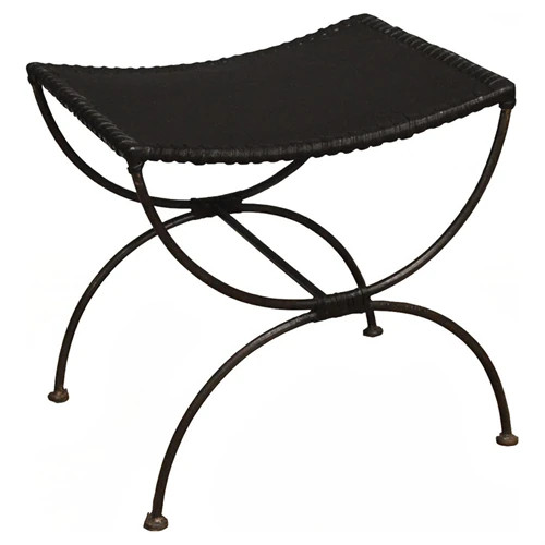 Gregory Updated Traditional Black Leather Iron Stool | Kathy Kuo Home