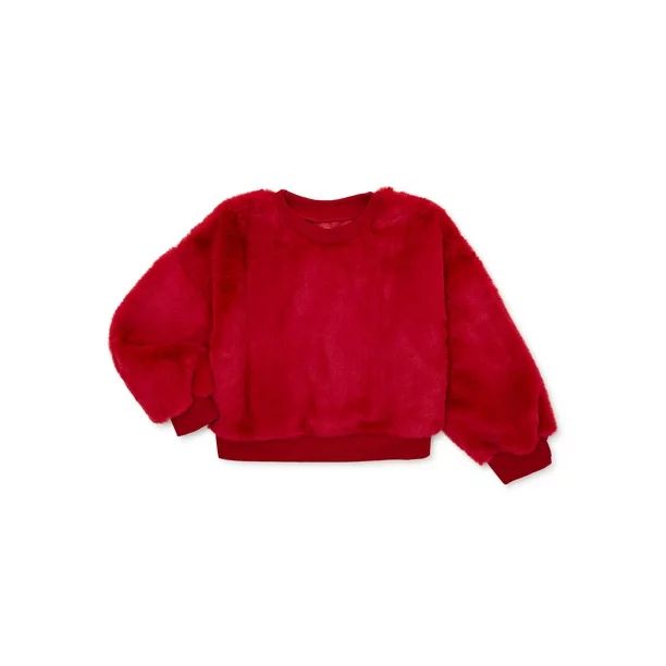 Wonder Nation Girls Faux Fur Plush Sweatshirt, Sizes 4-18 & Plus - Walmart.com | Walmart (US)