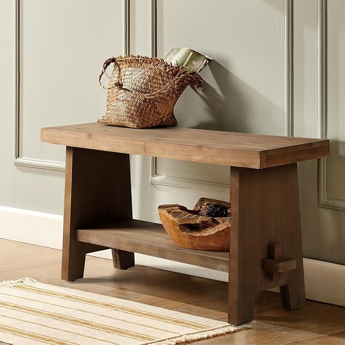 HOKYHOKY Solid Wood Entryway Bench - 31.5" Farmhouse Small Storage Bench, Rustic Narrow Bench Sea... | Amazon (CA)