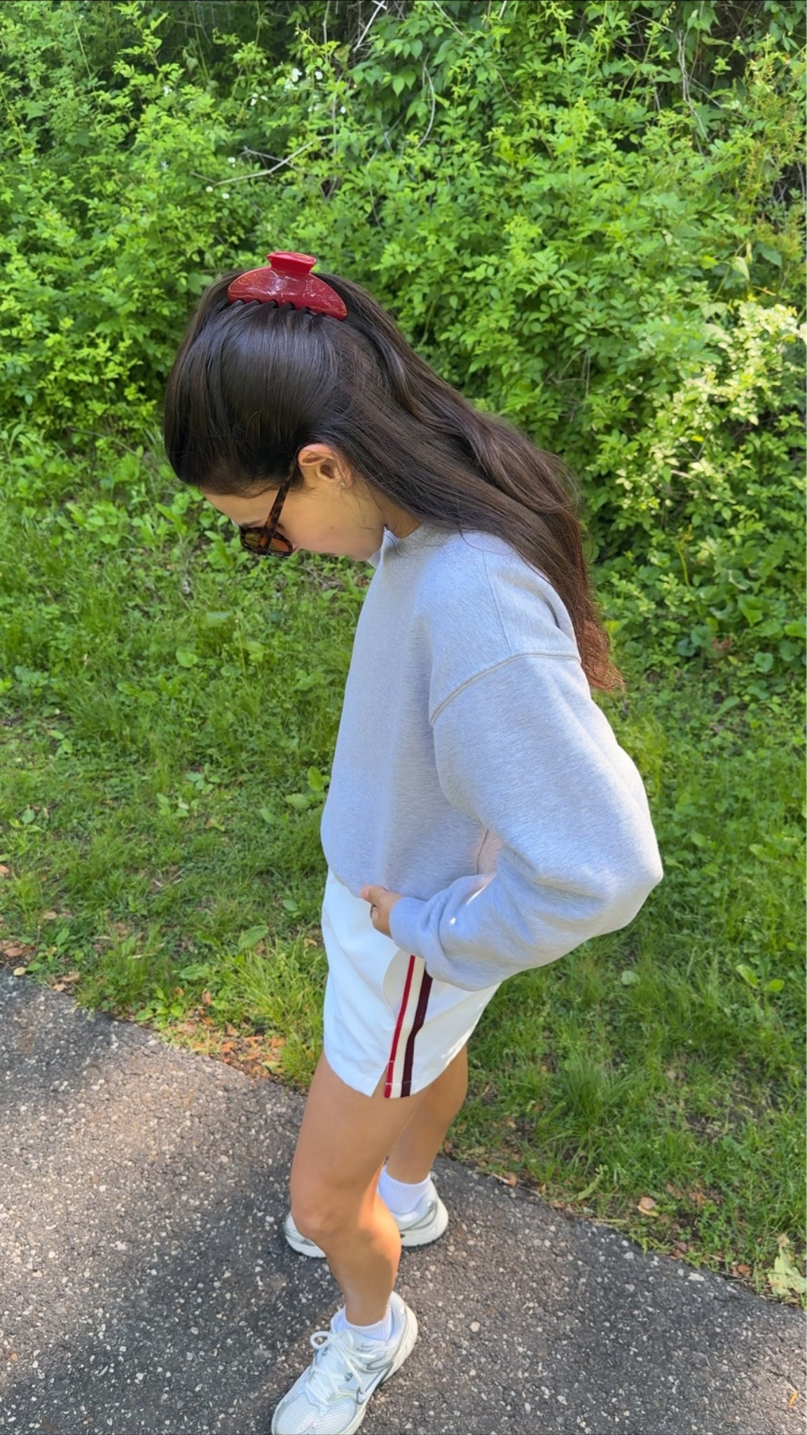 morning walk outfit! wearing size small in shorts & crewneck!