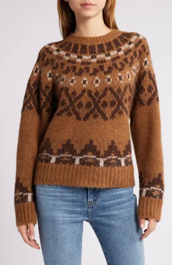 FRAME Fair Isle Alpaca Blend Sweater in Camel Multi at Nordstrom Rack, Size Large | Nordstrom Rack