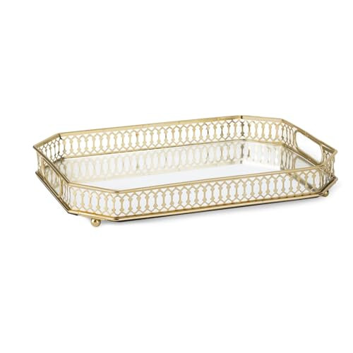 Amazon.com: Bar Cart Tray, Decorative Mirrored Tray with Handles, Large Capacity Organizer, Gold ... | Amazon (US)