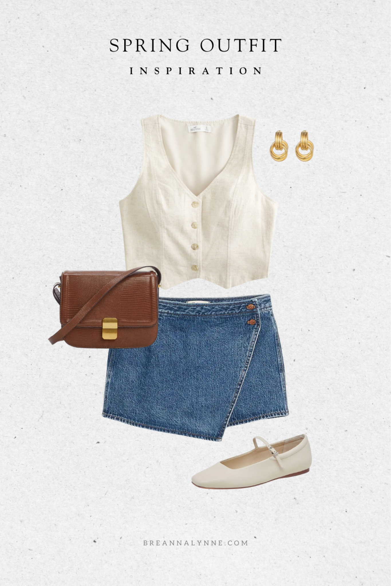 Spring outfit inspiration! A Madewell denim mini skort, linen vest, brown crossbody bag, and mary jane shoes. 

#LTKxMadewell #LTKfindsunder50 #LTKfindsunder100