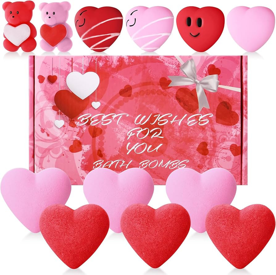 6 Pcs Valentine Bath Bomb Heart Shape Bath Bombs with Surprise Toys Inside Bubble Bath Bombs Gift... | Amazon (US)