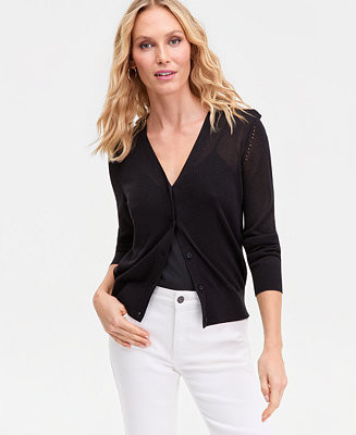 Women's Lightweight Metallic-Knit V-Neck Cardigan, Macy's Exclusive | Macy's