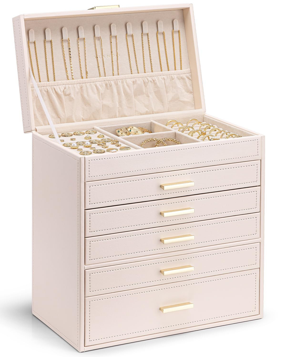 Vlando Jewelry Box Organizer,Large Jewelry Storage for 5 Drawn,PU Leather Jewelry Boxes for Women... | Amazon (US)