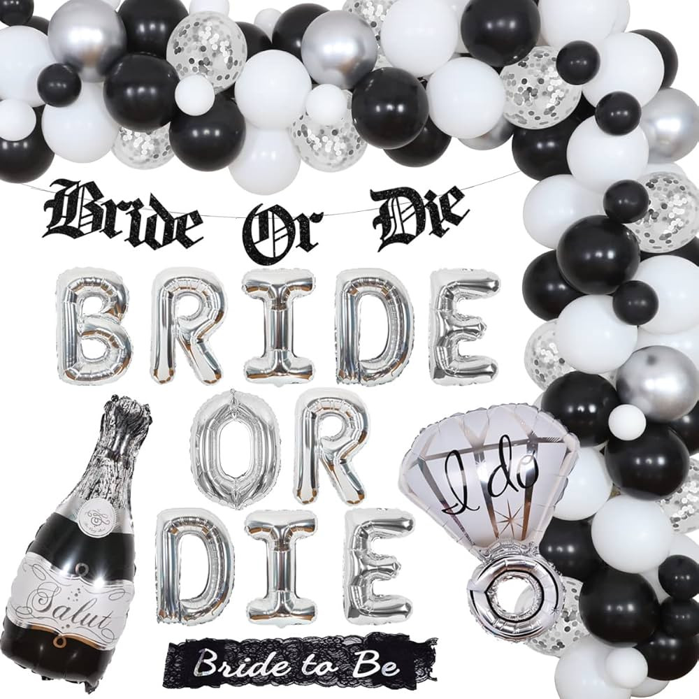 Bachelorette Party Decorations Black and Silver - Bride or Die Bachelorette Party Supplies, Bride... | Amazon (US)