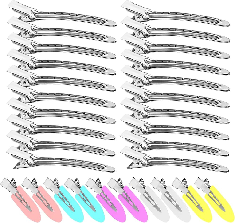 30PCS Metal Alligator Hair Clips, Duck Billed Salon Styling Clips with Holes, Heavy Duty Silver H... | Amazon (US)