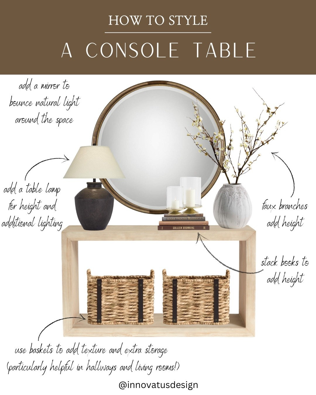 How To Style A Console Table! 🤩 Use a mirror to bounce natural light around the space, storage baskets for extra texture and storage, use books to add height and a table lamp and large vase to balance everything out. Et voila!

#LTKSpringSale #LTKSeasonal #LTKHome