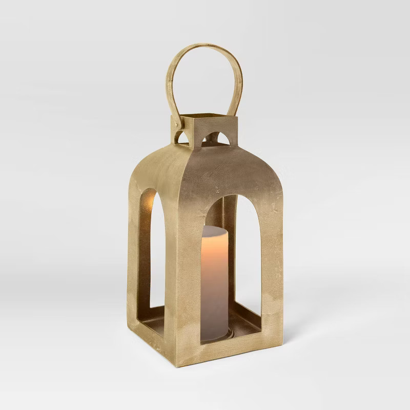 Cast Metal Outdoor Lantern Pillar Candle Holder Gold - Smith & Hawken™ | Target