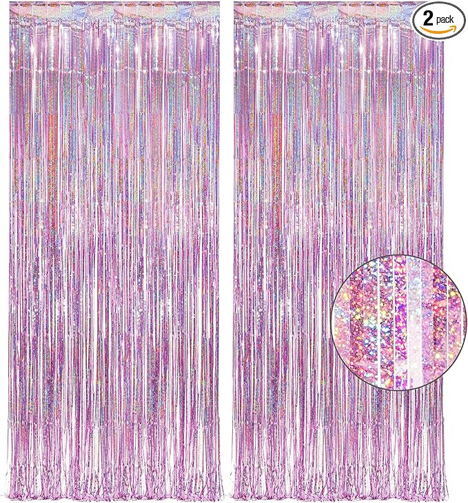 Pink Tinsel Curtain Party Backdrop - GREATRIL Glitter Foil Fringe Curtain Lilac Pink Party Decor ... | Amazon (US)