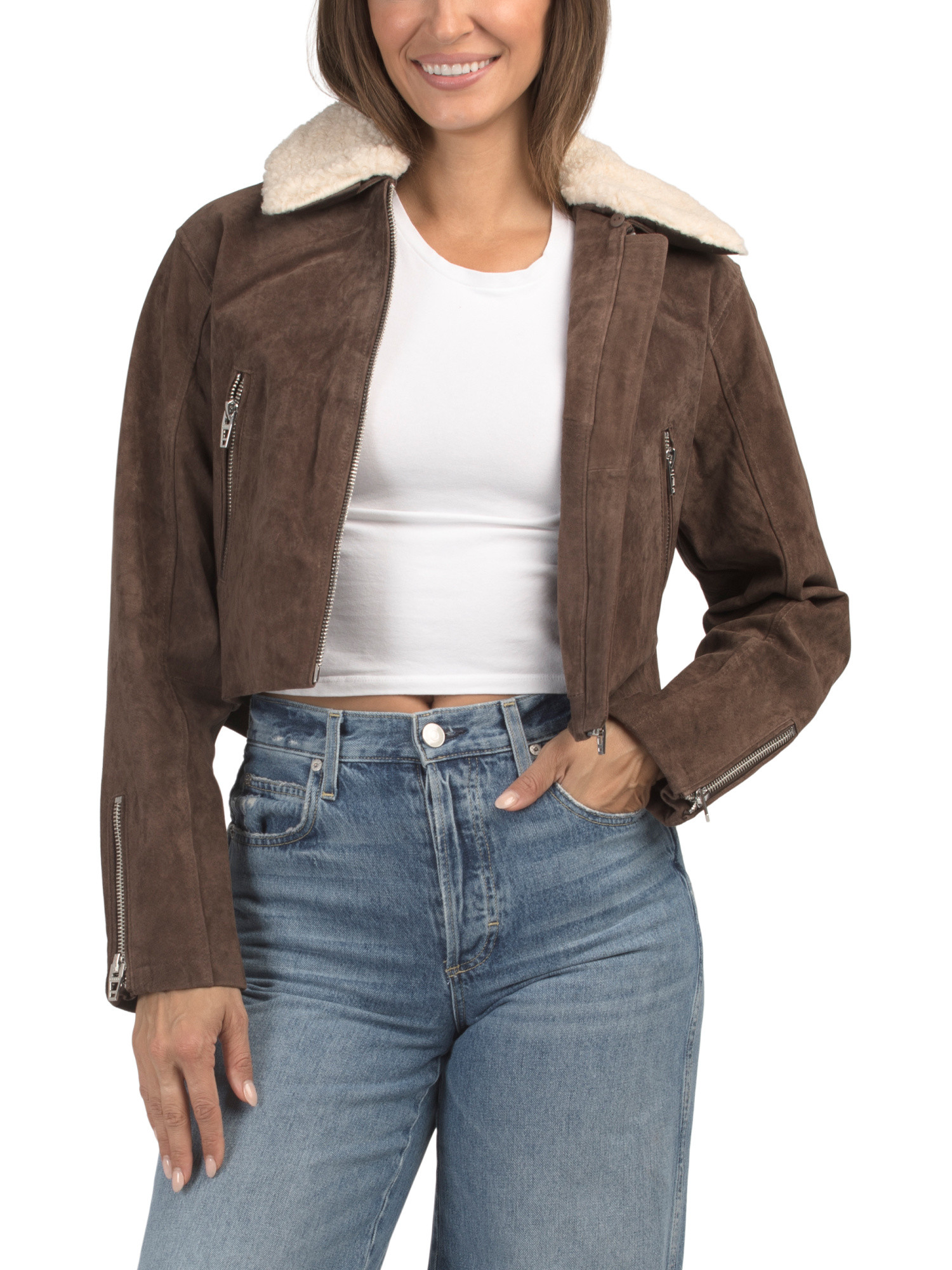 Suede Jacket With Removable Faux Sherpa Collar | Luxury Gifts | Marshalls | Marshalls