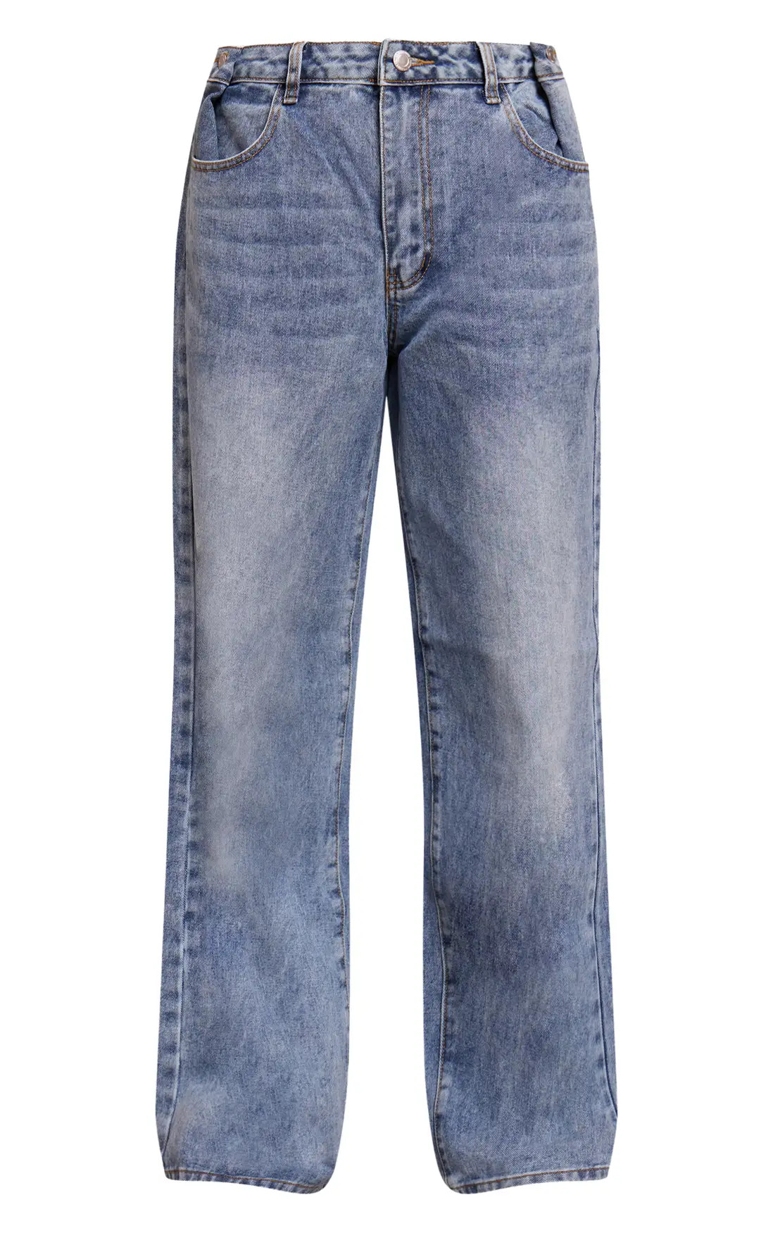 Jeans | Blue Button Detail Wide Leg Jeans | PrettyLittleThing | PrettyLittleThing US