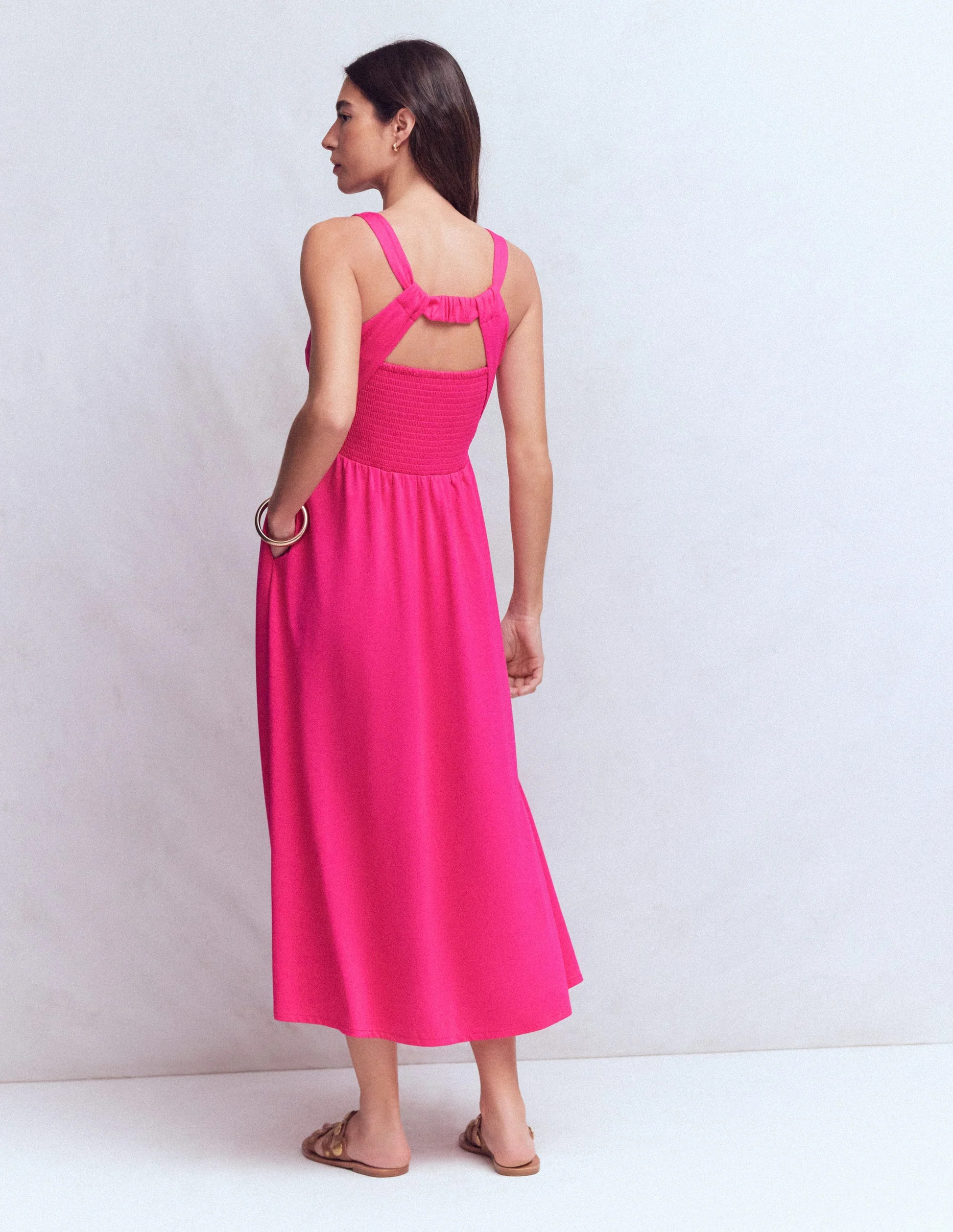 Saoirse Smocked Jersey Dress-Bright Pink | Boden (US)