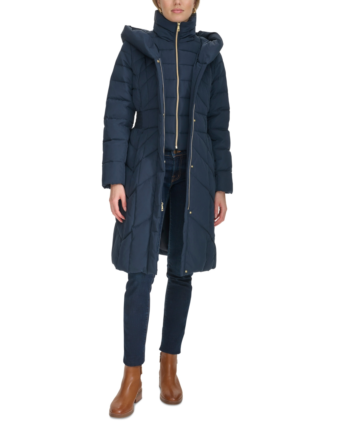 Cole Haan Women's Bibbed Hooded Puffer Coat - Navy | Macy's