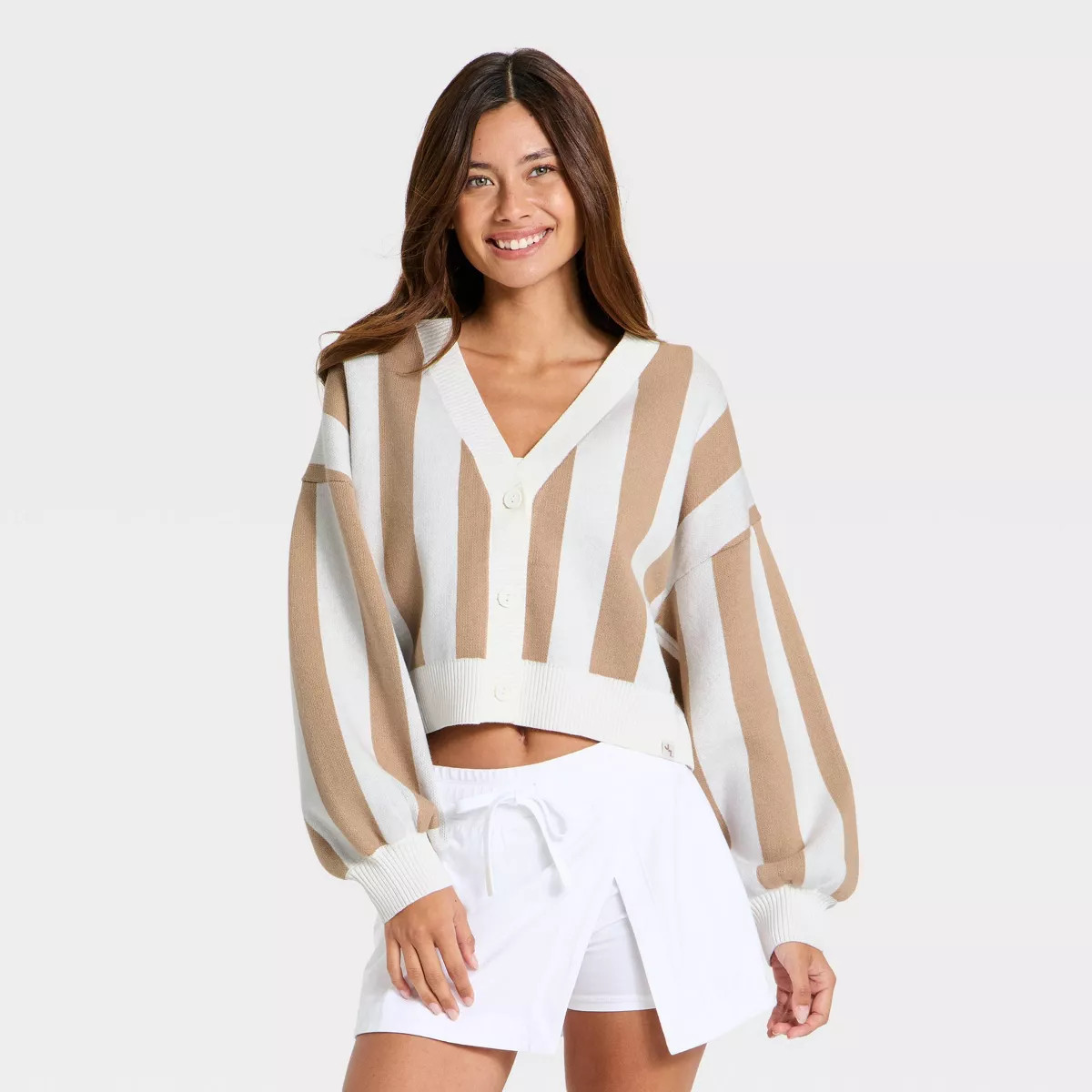 Women's Striped Western Cardigan - JoyLab\u2122 Light Taupe XXL | Target