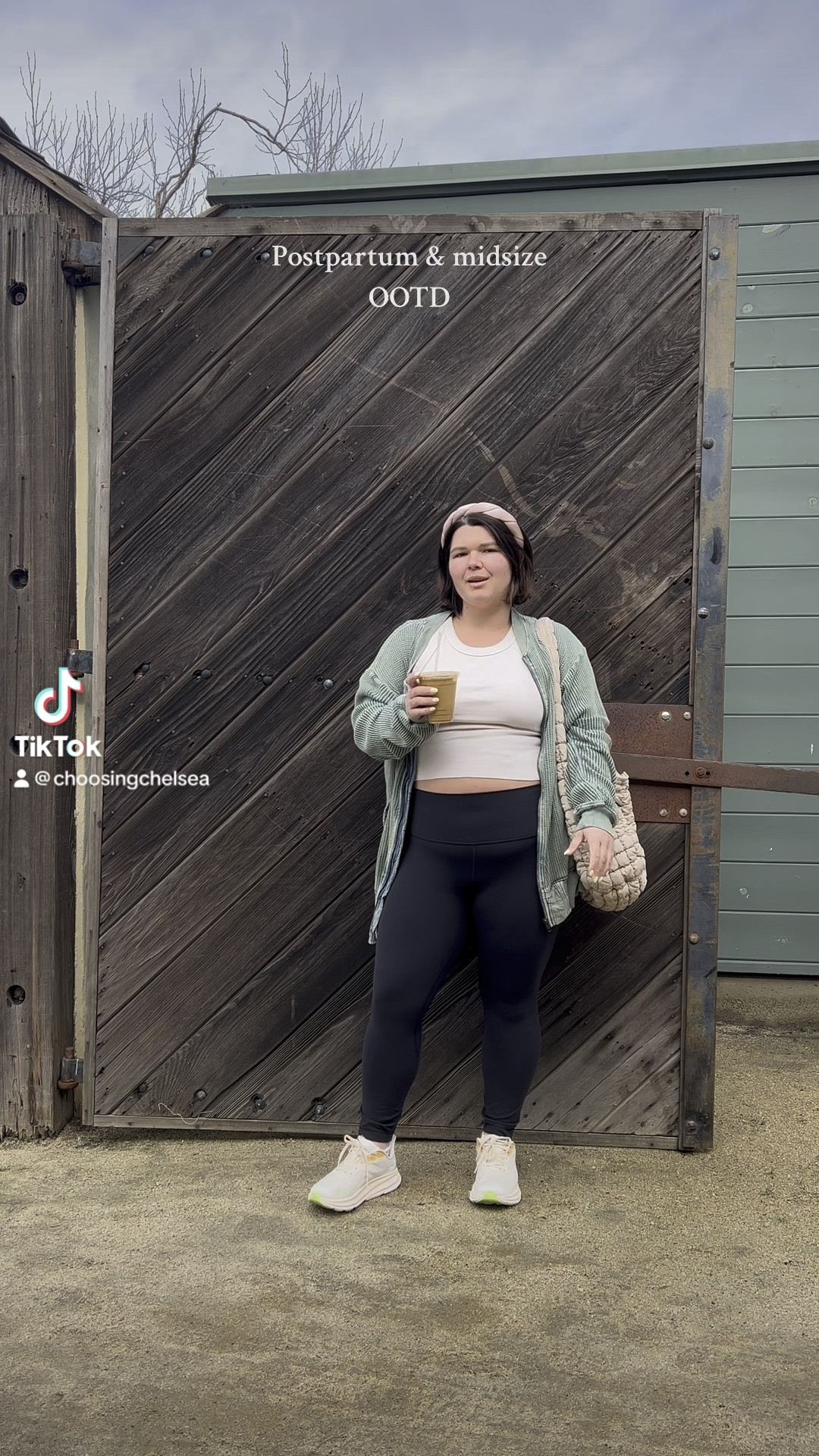 Casual Friday postpartum and midsize outfit of the day. Free people zip up waffle bomber size large. Align leggings size 10, 23”, free people bag and hoka Clifton’s  

#LTKmidsize #LTKshoecrush #LTKstyletip