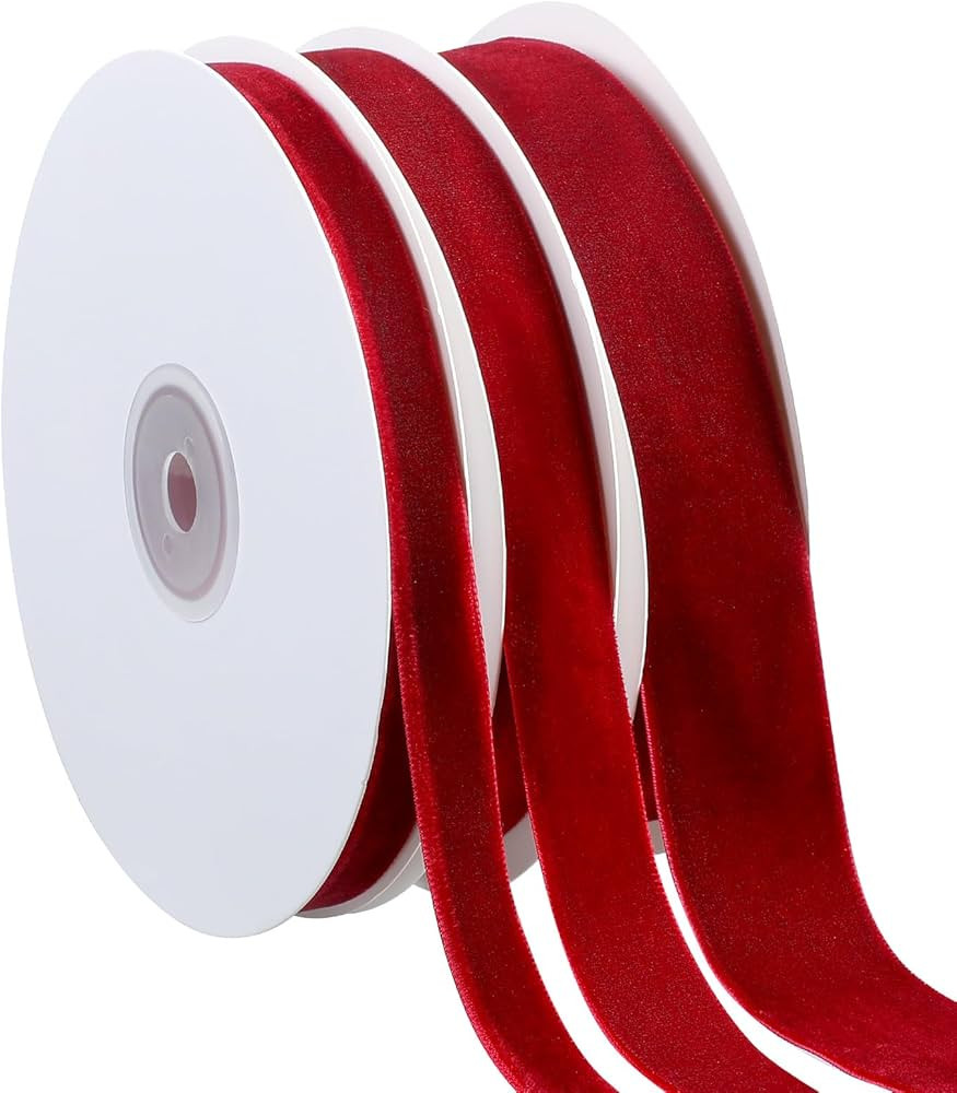 Jutom 3 Rolls Christmas Vintage Velvet Ribbon Vintage Solid Color Velvet Ribbon for Christmas Wed... | Amazon (US)