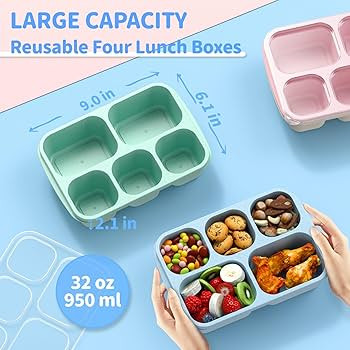 Bento Box Adult Lunch Box - 4 Pack, 5 - Compartment Meal Prep Container for Kids, Reusable Food S... | Amazon (US)