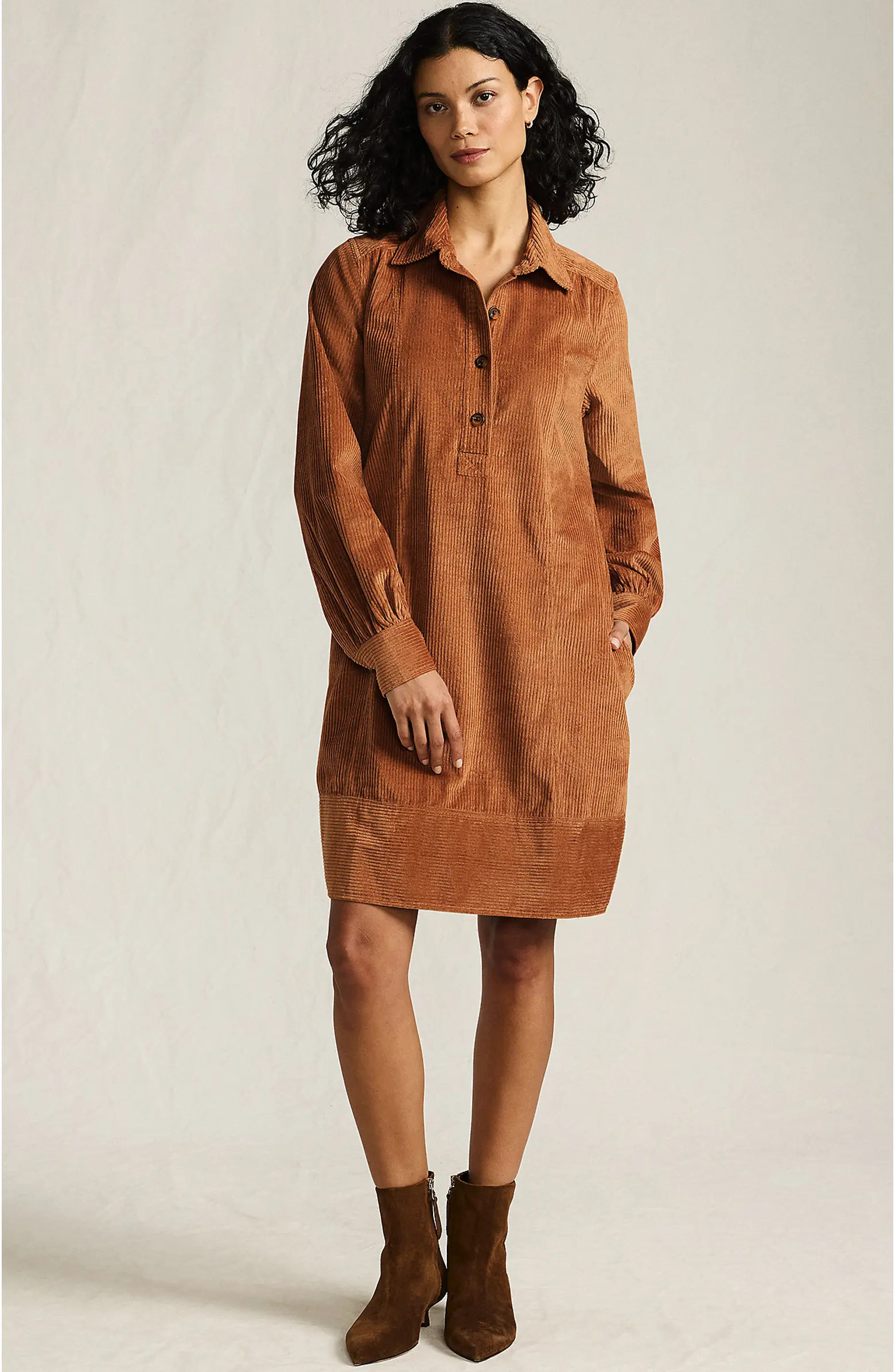Lands' End Wide Wale Cord Popover Long Sleeve Shirt Dress | Nordstrom | Nordstrom