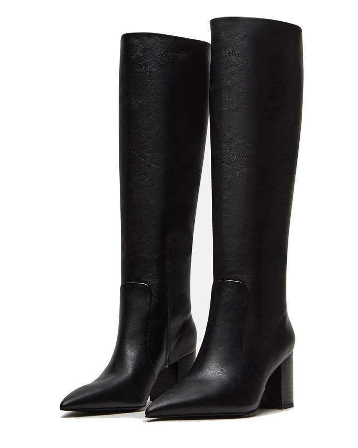 Knee High Boots For Women Black Leather Pointed Toe Side Zipper Chunky Heel Comfortable Dressy | Amazon (US)