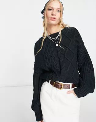 Free People Dream cable crew neck sweater in black | ASOS (Global)