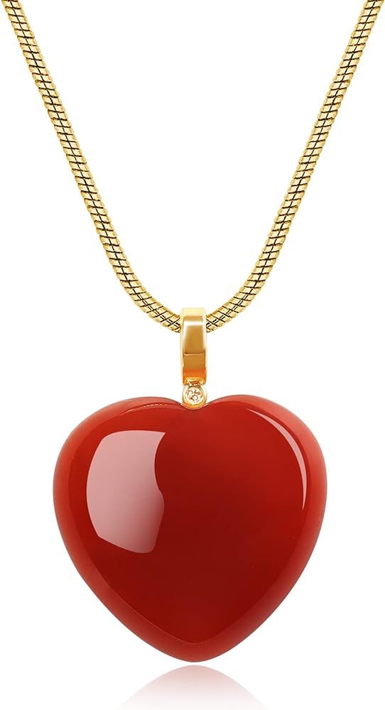 COAI Carnelian Red Heart Necklace for Girls Womens, Anniversary Jewelry/Valentine's Day/Birthday/... | Amazon (US)