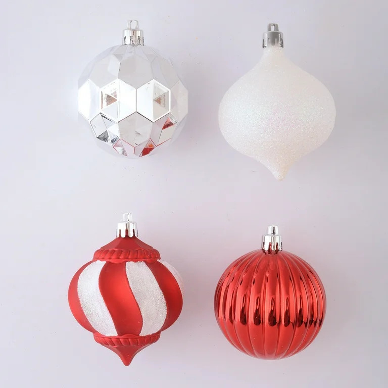 70mm Shatterproof Christmas Ornaments, Red/Silver/White, 18 Count, by Holiday Time | Walmart (US)