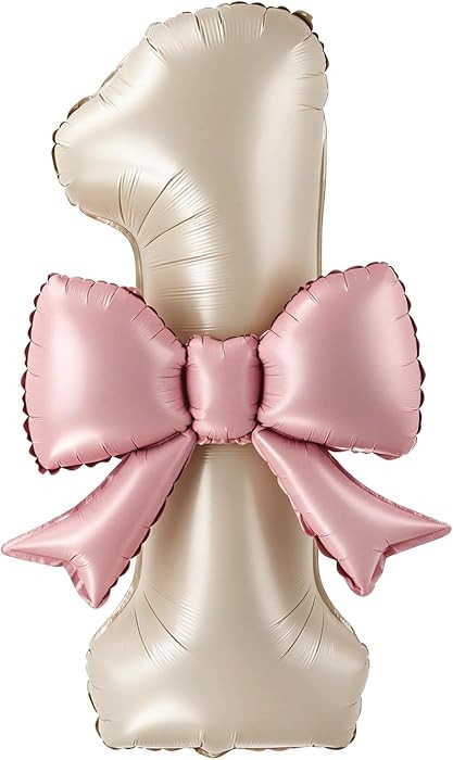 40 Inch Cream Number 1 Balloon with Pink Bow, Coquette Aesthetic Foil Balloon for Birthday Decora... | Amazon (US)