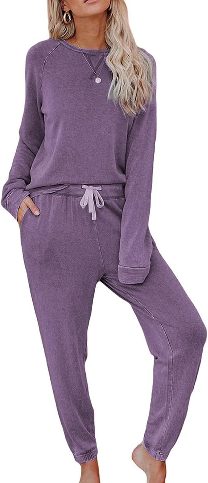 Saeklia Cozy 2 Piece Outfits Lounge Sets for Womens Loungewear Long Sleeve Tops and Joggers Sweat... | Amazon (US)