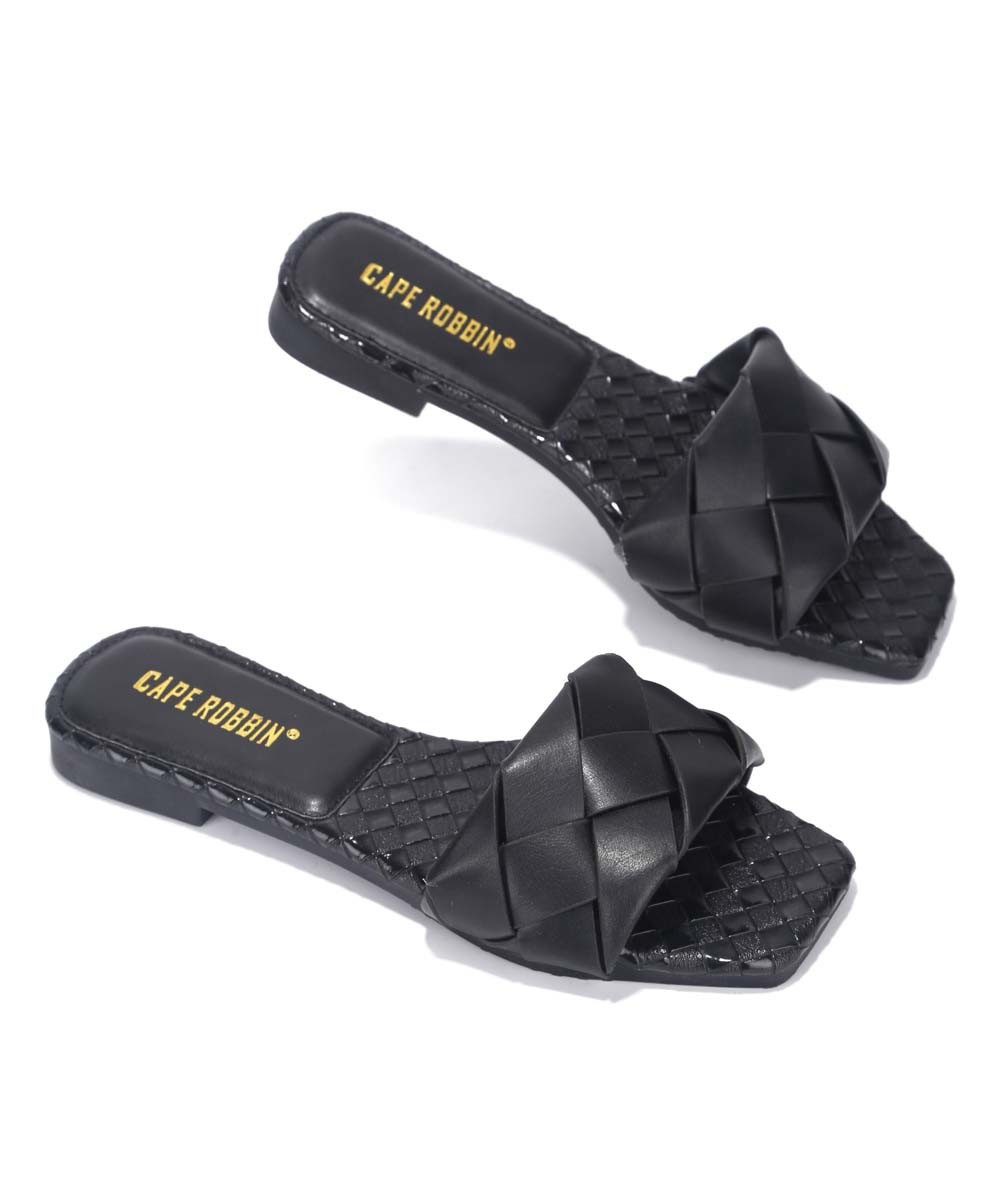 Cape Robbin Women's Sandals Black - Black Woven-Strap Square-Toe Sandal - Women | Zulily
