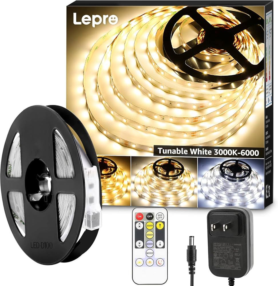 Lepro LED Strip Light, 3000K-6000K Tunable White, 16.4ft Dimmable Bright LED Tape Lights, 300 LED... | Amazon (US)