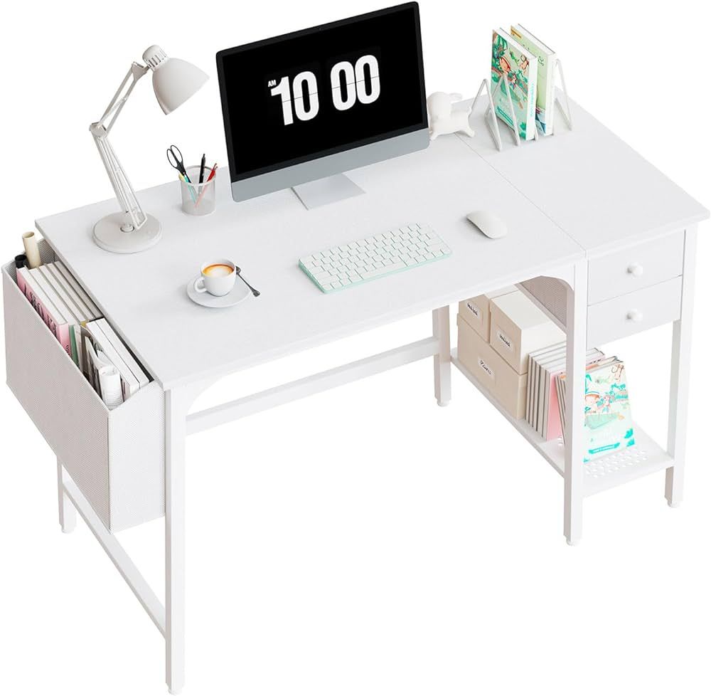 Lufeiya White Small Desk with Drawers - 40 Inch Computer Desk for Small Space Home Office, Modern Simple Study Writing Table PC Desks | Amazon (US)