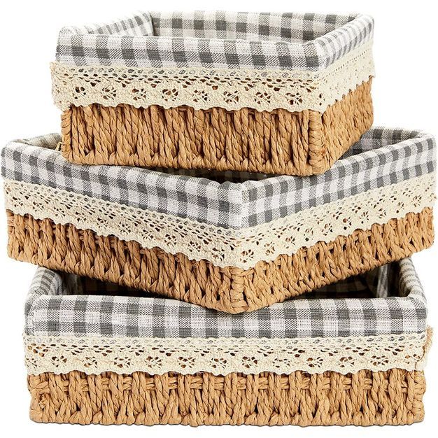 Farmlyn Creek Set of 3 Woven Wicker Nesting Storage Baskets Bins with Removable Liner, Home Organ... | Target