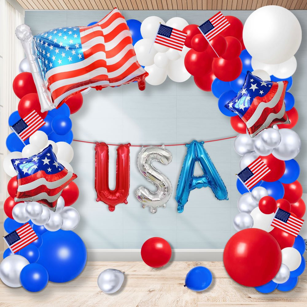 4th of July Balloon Garland Arch Kit Veterans Day Decorations Red White and Blue Balloon with  US... | Walmart (US)