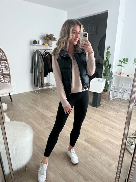 pull over zip sweater is on sale 20% off, and Puff vest is sold out but I will link a similar Amazon find, my leggings or an Amazon find. Everything run true to size and my white sneakers run true to size￼

#LTKshoecrush #LTKsalealert #LTKCyberweek