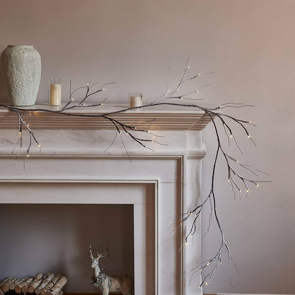 Hairui Lighted Garland Snow Flocked 6FT 48 LED Battery Operated Pre-lit Twig Vine Winter Christma... | Amazon (US)