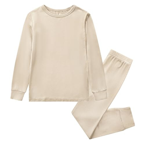 O2 BABY Toddler Pajamas Boys Girls Pajama Set, Unisex Viscose from Bamboo Baby Pajamas, Soft Solid Sleepwear 2-piece PJS Set (2-3T, Beige) | Amazon (US)