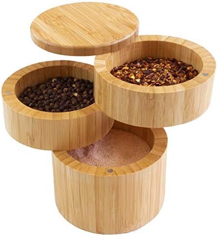 Amazon.com: Totally Bamboo Triple Salt Box, Three Tier Bamboo Storage Box with Magnetic Swivel Li... | Amazon (US)